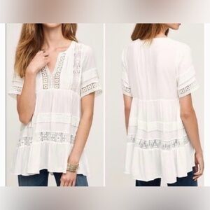 Maeve White Lace Trim Blouse
